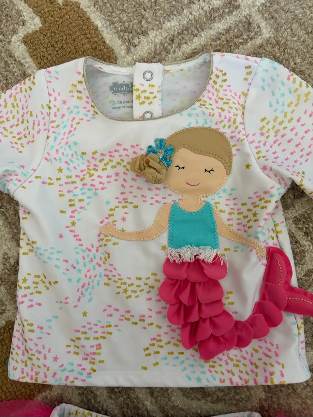 Mud Pie Kids Swim Two-Piece White Top with Pink Tulle Mermaid Skirt